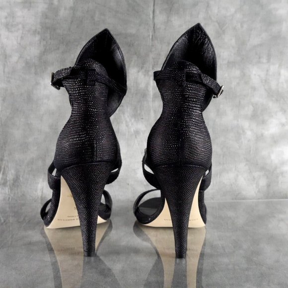 NIB Sigerson Morrison MARINO Embossed Black Leather Ankle Strap Sandals 7.5 - Picture 11 of 12